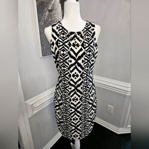 Belle BADGLEY MISCHKA Ikat Scuba Sheath Dress, Black Ivory